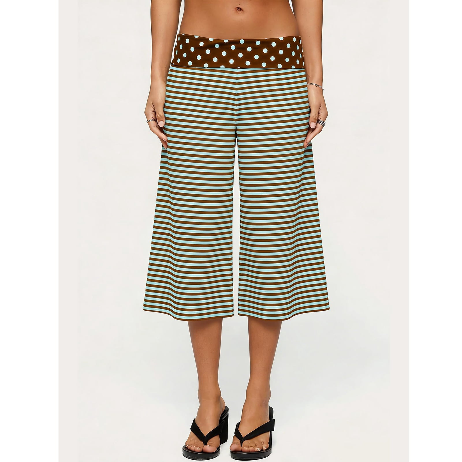 Inglocry Women Fold Over Gaucho Pants Wide Leg Low Rise Flowy Capri Pants Yoga Lounge Cropped Flare Bottoms Culottes Summer 2026 Green M