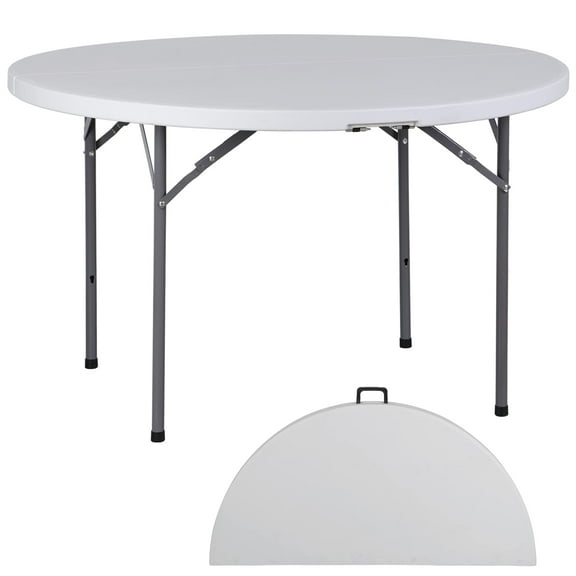 48x48 Inch Round Plastic Folding Table, Portable Dining Table for Camping Events Picnics, Indoor Outdoor Card Game Utility Table, White