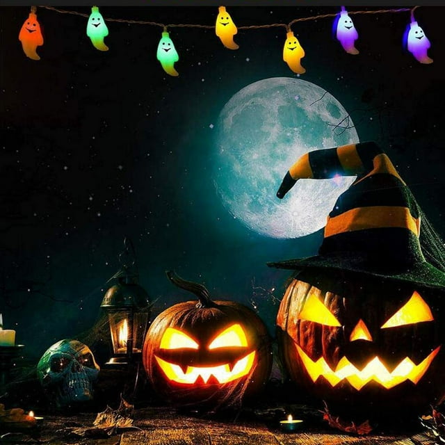 Accesorios de Halloween, Luces decorativas de Halloween, Cadena de luces de Halloween a pilas con control remoto, 5 metros, 20 luces, Multicolor