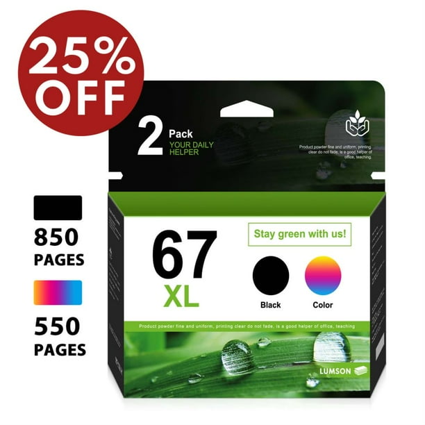 67XL 2 Pack Black TriColor Ink Cartridge Replacement for HP DeskJet