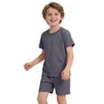 thumbnail image 2 of EnJoCho Girls Summer Shorts Set 2 Piece Outfit Kids Short Sleeve T-Shirt Baggy Drawst𝗋ing Shorts Set Plain Cotton Sweatsuit Set Preschool Girls Matching Shirt and Pants Set for First Day of School, 2 of 7