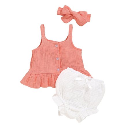 

New 3PCs Baby Girl Summer Short Sleeve Tops +Shorts+ Headband Set