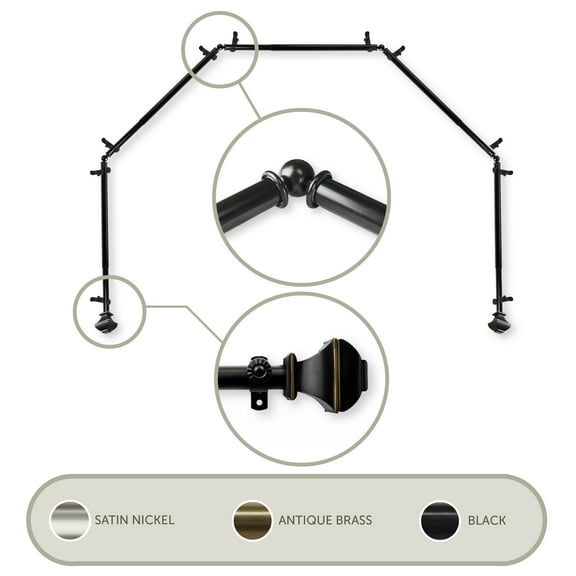 Vicky 13/16" 5-Sided Bay Window Curtain Rod - Black