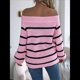 thumbnail image 5 of Suéter de Rayas con Hombros Descubiertos para Mujer, Moda de Otoño, Suéteres de Punto Casuales, Suéter Y2k, Blusas Lindas. Rosa L, 5 of 10