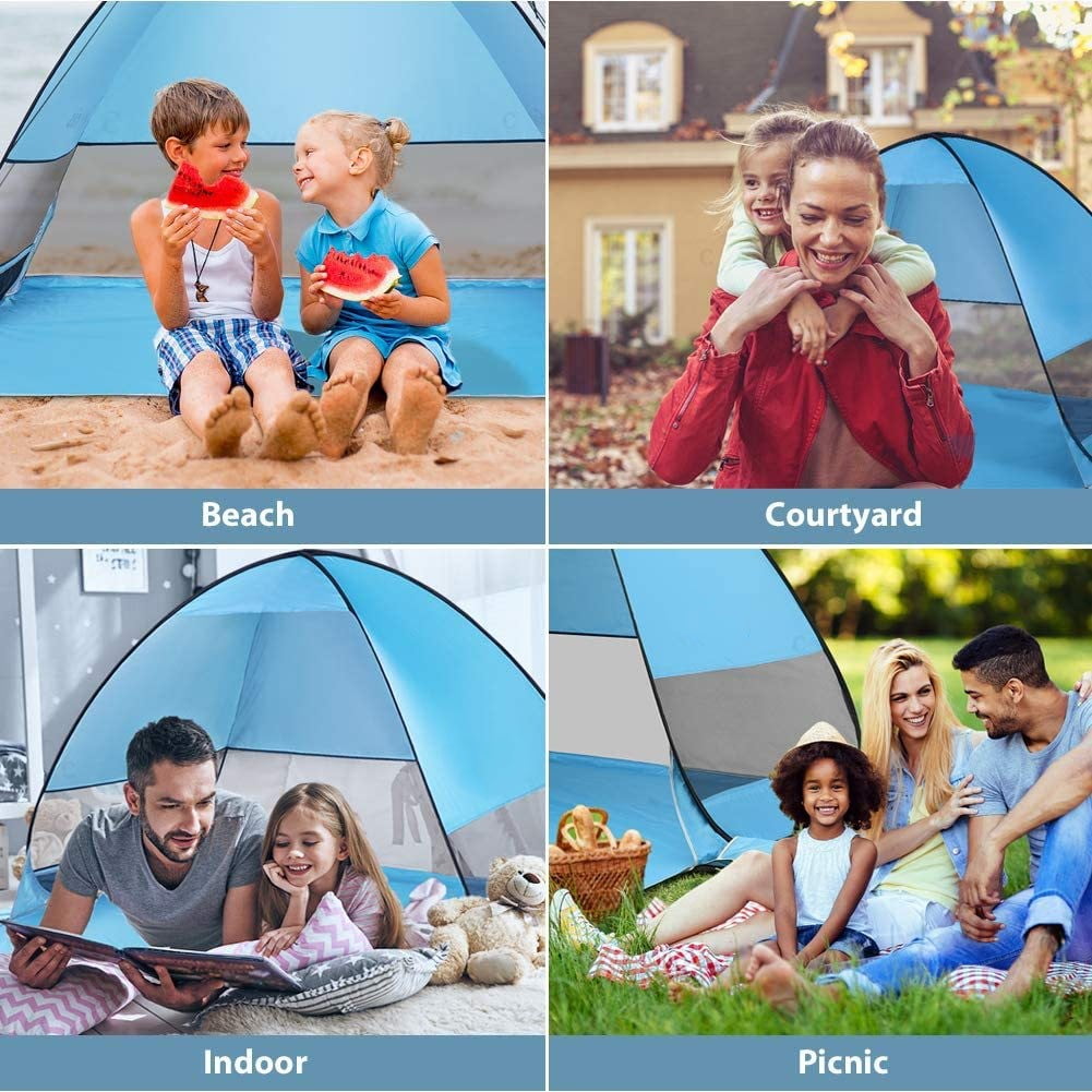 Pop Up Beach Tent UPF 50+ Sun Shelter for 2-3 Person Automatic Portable Beach Shade Tent Outdoor Cabana Sun Umbrella,Blue
