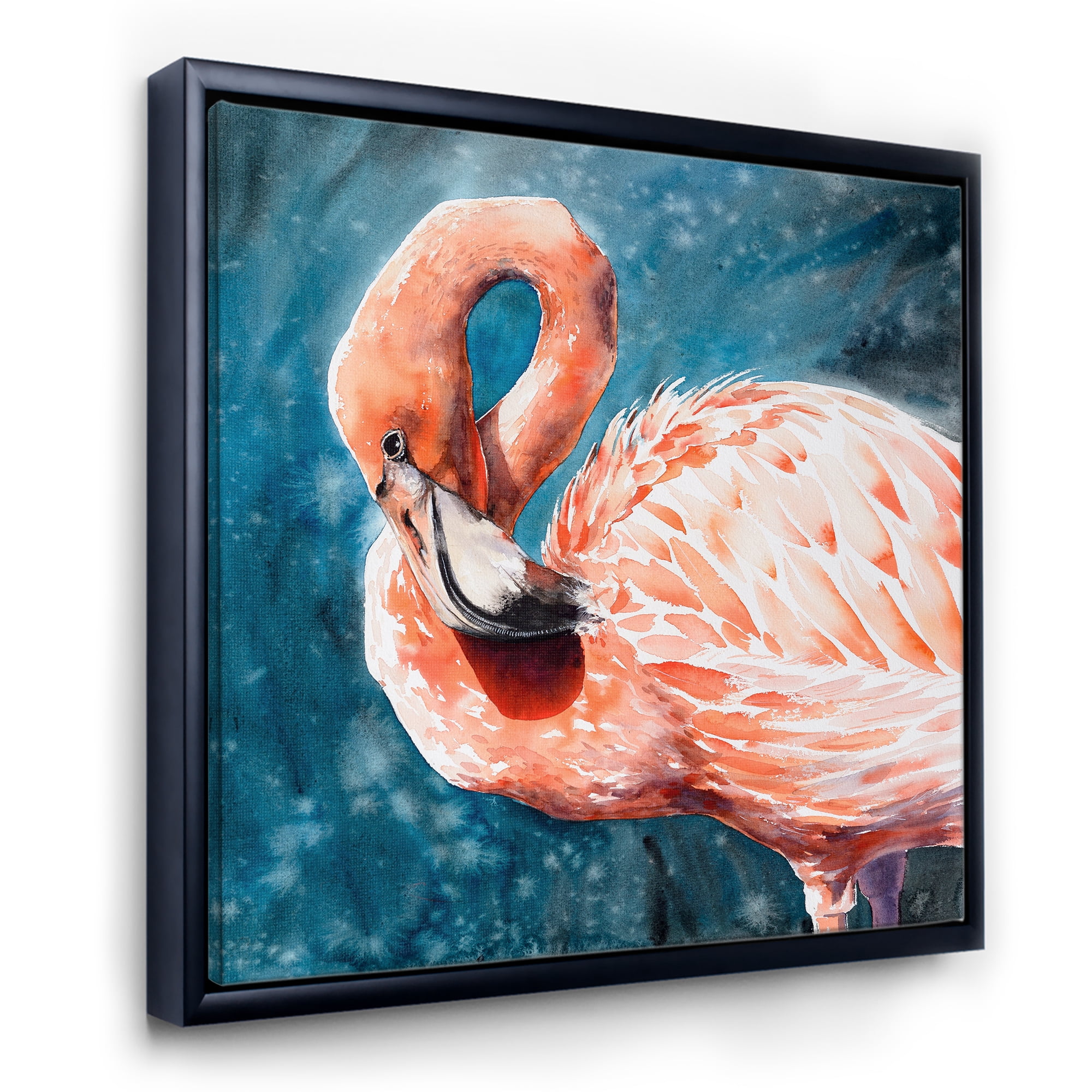 Designart 'Pink Flamingos Love Birds In Blue Water II' Farmhouse Framed Canvas Wall Art Print