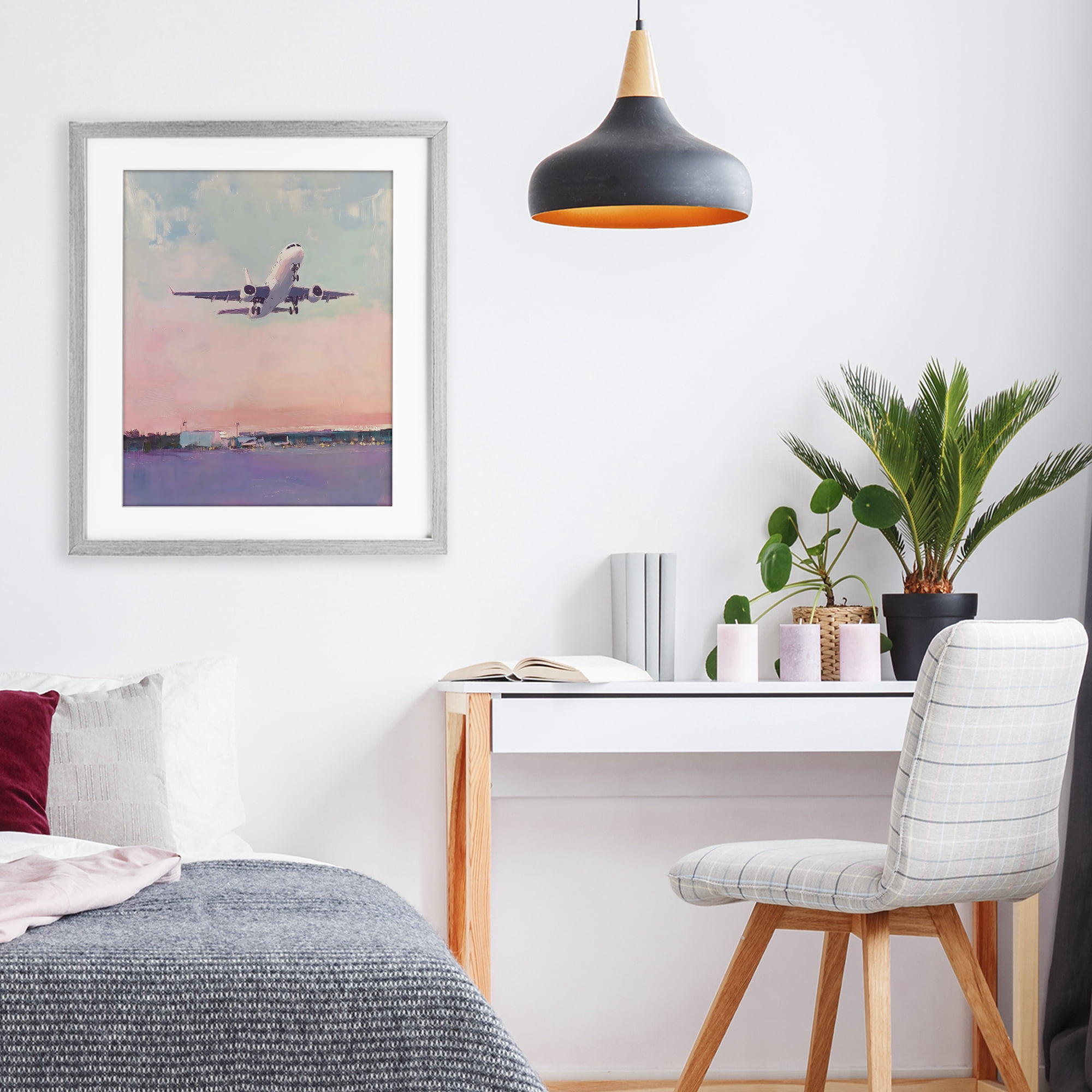 Stupell Industries Airplane Takeoff into Pastel Skies Gray Framed Print Under Glass, design by The Prints Vibe