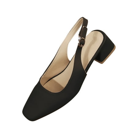 

Summer Saving Clearance! Kukoosong Block Heels for Women Square Head Middle Heels Shoes Lightweight Soft Solid Color Metal Buckle Shoes Womens Sandals Black 39