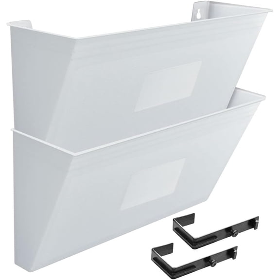 Acrimet Wall Mount Pocket File Organizer Holder Modular Letter Size A4 Plastic (Hangers Included) (White Color) (2 Pack)