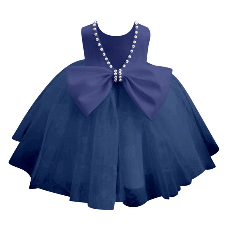 navy blue baby dress for wedding Princess Sleeveless Baby Dress | Toddler Bridesmaid Flower Girl Gown | Blue Bowknot Tutu | Christening & Birthday Party Outfit | 18-24 Months | Buy Now with Express International Delivery