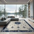 thumbnail image 2 of ODIKA 8'x10' Washable Area Rug Non-Slip Chair-Friendly Mat Beachy Ocean Nautical Vintage Border Compass Motif Themed Bathroom for Dining Room, Large Office, Lounge, 2 of 7