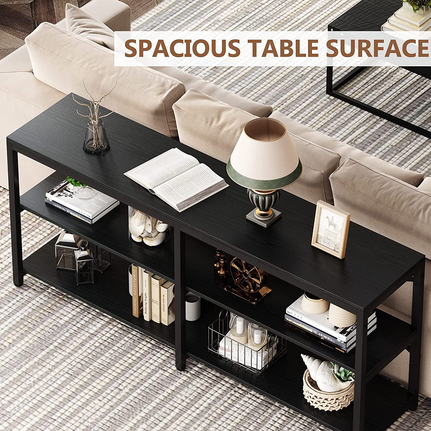 Tribesigns 70.9" Console Sofa Table Behind Couch Table, 3 Tier Modern Hallway Entryway Table with Storage Shelves