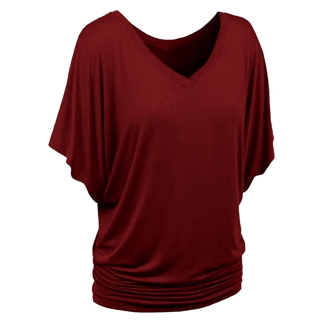 XMMSWDLA T-Shirts Décontractés pour Femmes à Col en V à Manches Courtes Basiques d'Été T-Shirts Vin T-Shirts d'Entraînement Femmes