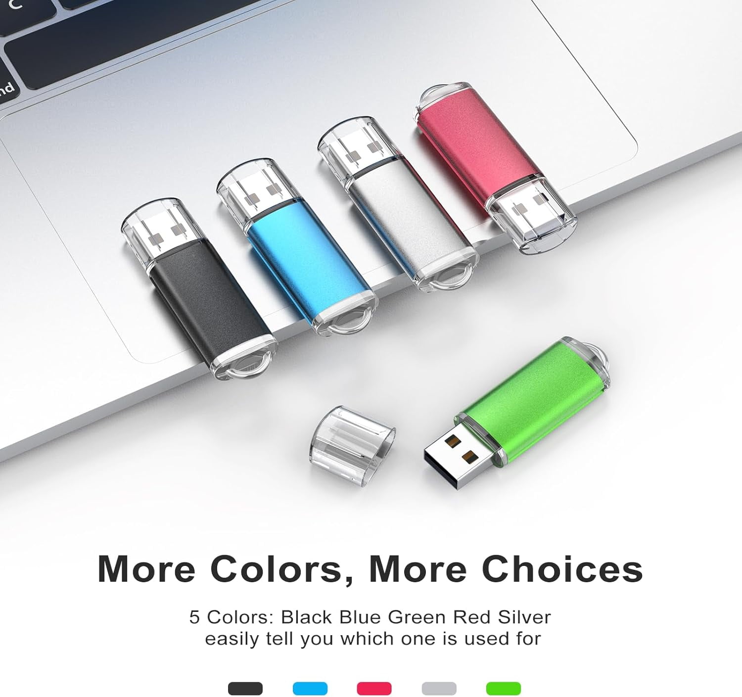 10 Pack 8GB USB 2.0 Flash Drive Memory Stick Thumb Drives (5 Mixed Colors: Black Blue Green Red Silver)