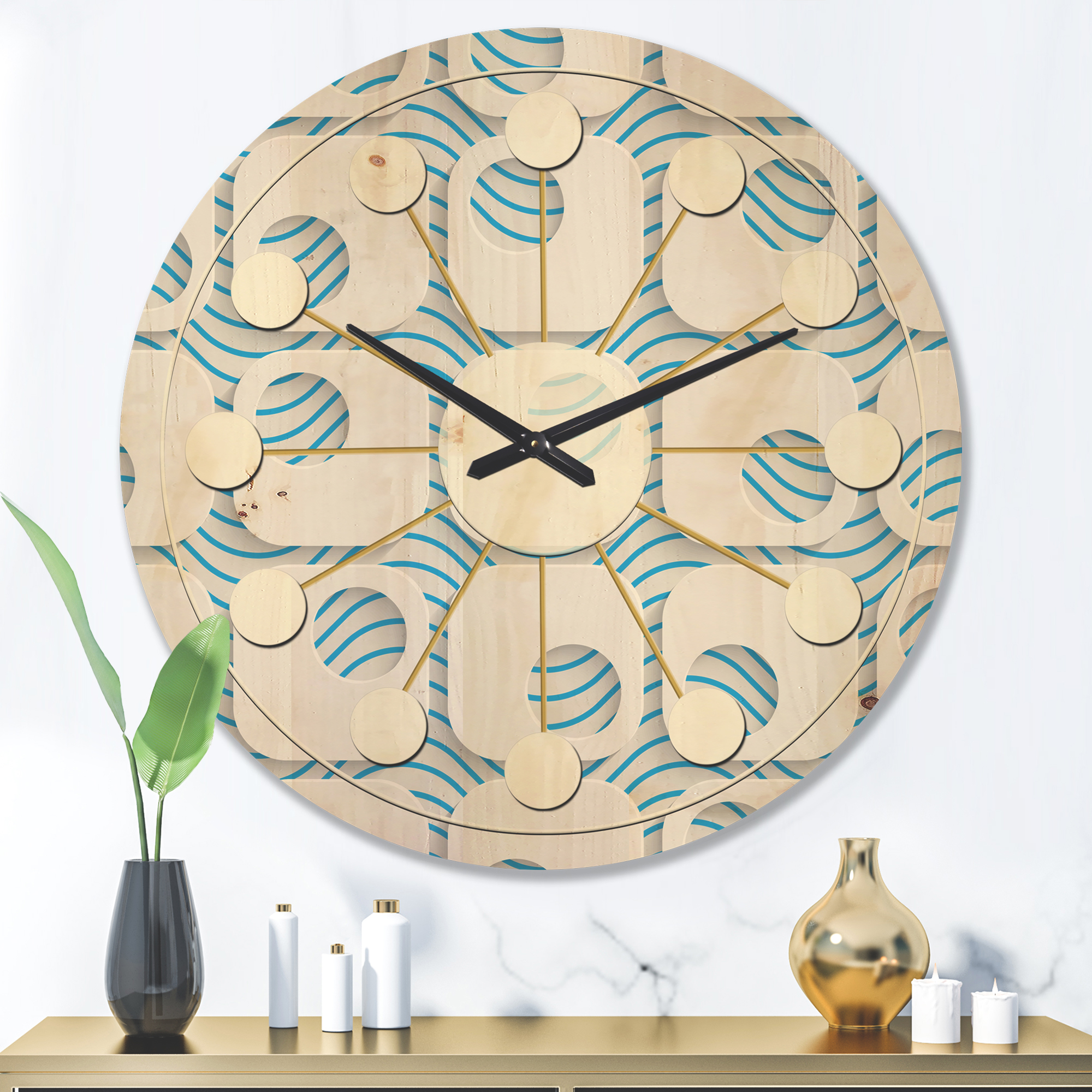 Designart '3D Blue and White Pattern III' Mid-Century Modern Wood Wall Clock