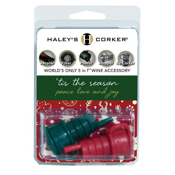 Haley's Corker Christmas 2-Pack - Original Screwcap Bottle Green and Licorice Red Corkers For Corked Wine