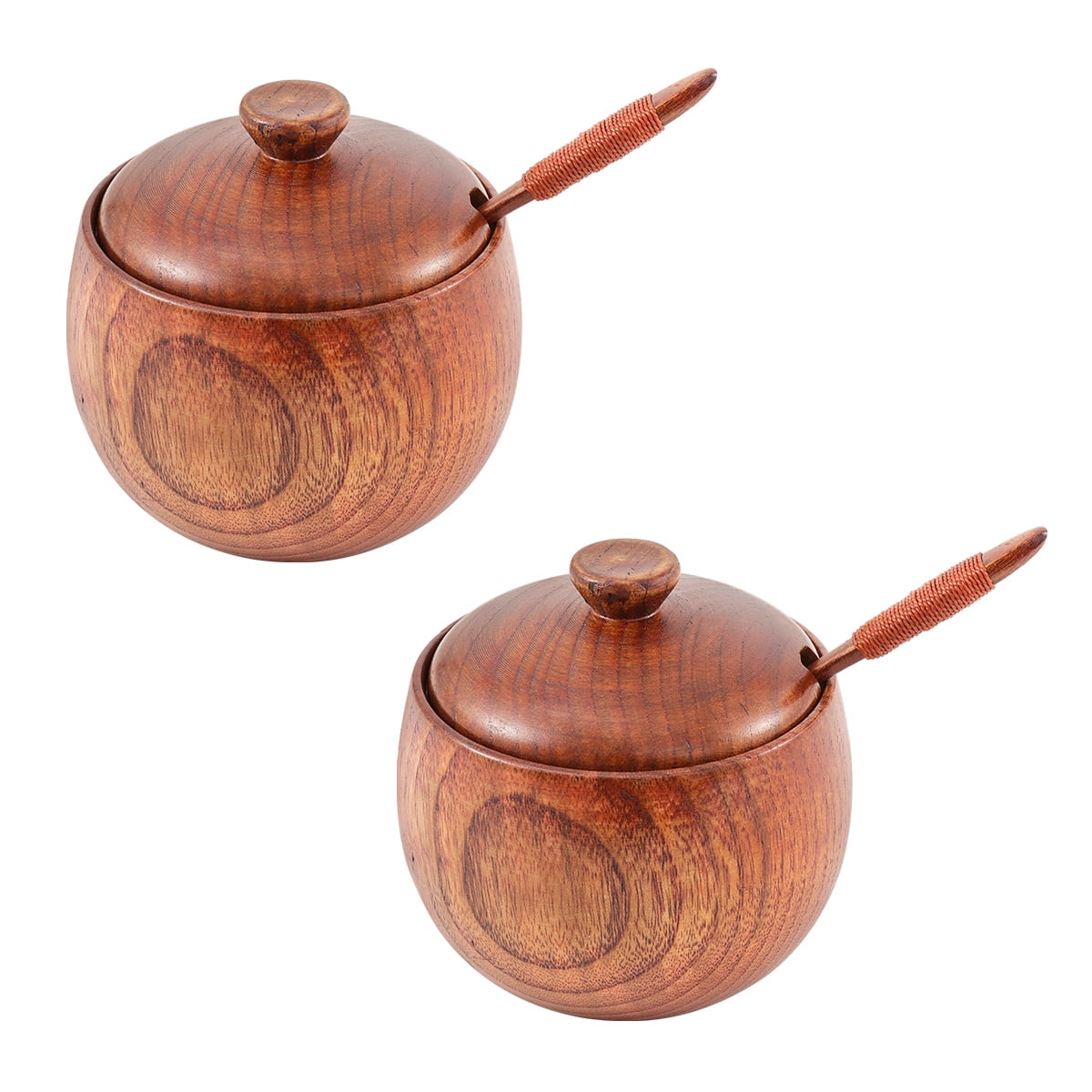 Wooden Pepper Seasoning Pot with Spoon Lid Condiment Creative Oil Salt Container 