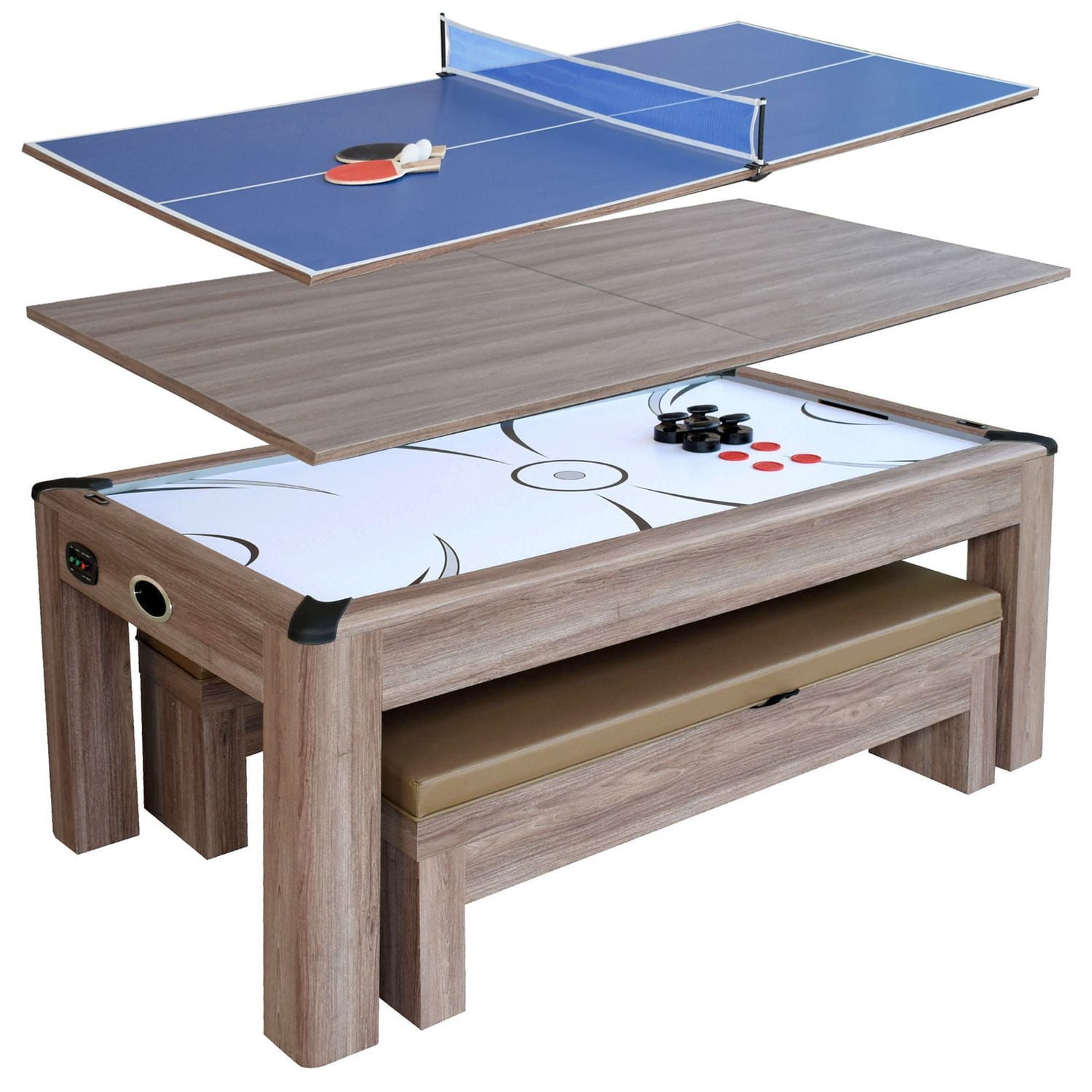 Ens. table d’air hockey Driftwood de Hathaway de 2,13 m (7 pi) avec bancs