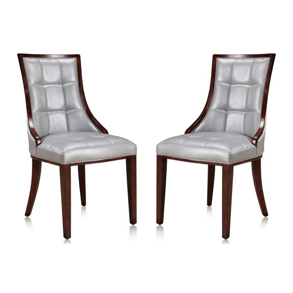 Manhattan Comfort Fifth 18.5" Faux Leather Dining Chair in Silver (Set of 2)