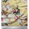 thumbnail image 1 of Soimoi Beige Silk Fabric Floral & Bird Print Fabric by Yard 44 Inch Wide, 1 of 3