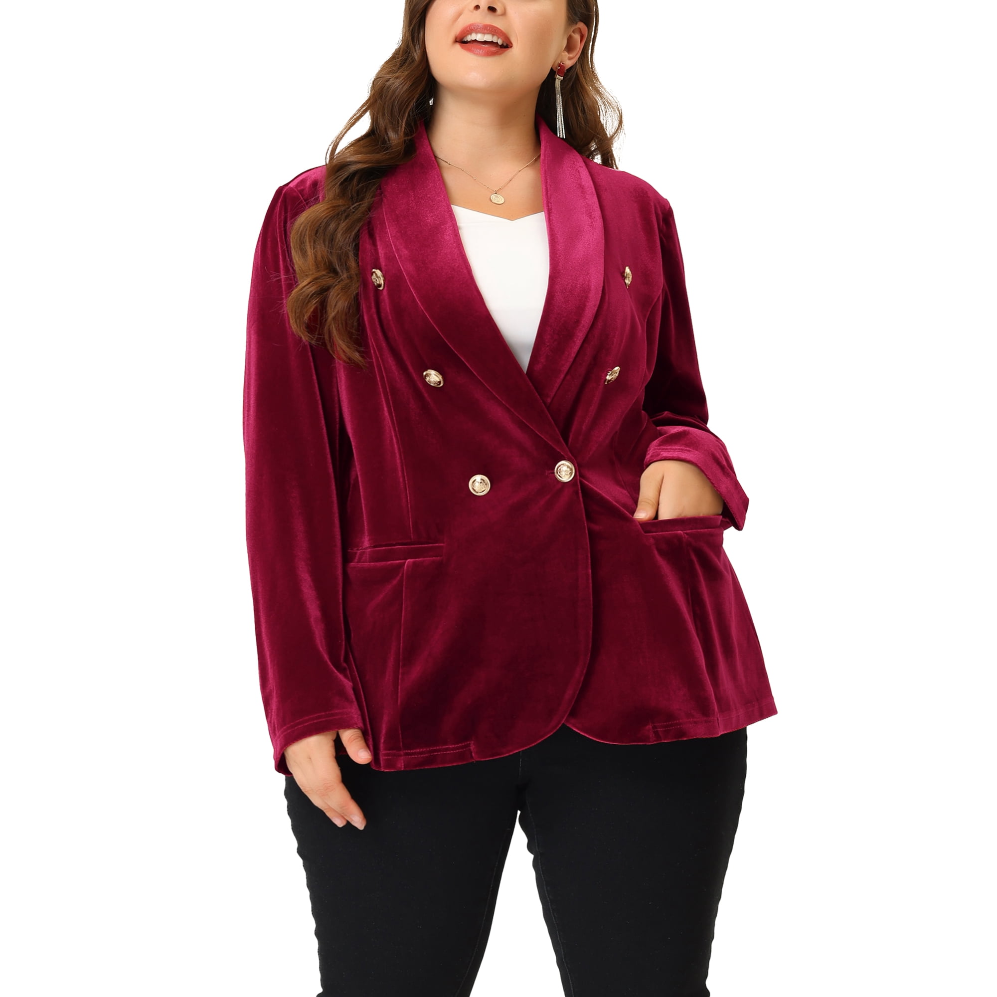 Burgundy velvet blazer womens best sale