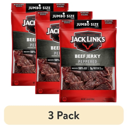 (3 pack) Jack Link’s Beef Jerky, Peppered, 100% Beef, 11g of Protein per Serving, 5.85 oz Bag