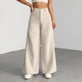 thumbnail image 2 of Gaucho Pants for Women Corduroy Wide Leg Palazzo Culottes Bottoms Work Trousers Loose Fit Dressy Casual Office Elastic Waist Women's Fall/Winter Outfits(Beige,XS), 2 of 4
