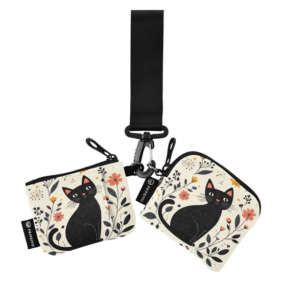 Portable Coin Purse Two 4.13x4.13 Iinches 4.13x3.5 Inches Wrist Coin Purse Keys Coin Purse Portable Women's Purse Cute Cartoon Black Cat