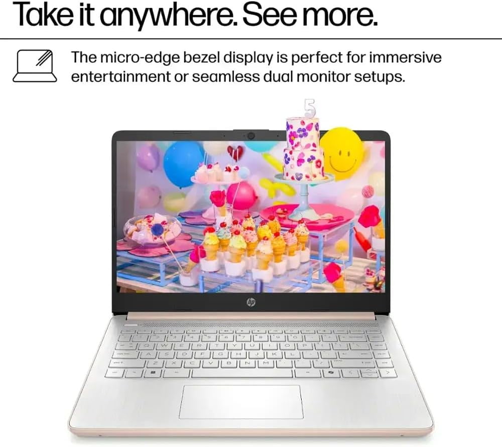 HP Laptop 14", Microsoft Office 365(one year), Intel Quad-Core N150 Processor, 16GB Memory, 256GB Storage(128GB eMMC+128GB SD Card), Webcam, HDMI, WiFi, USB-A&C, Fast Charge, Win 11 S