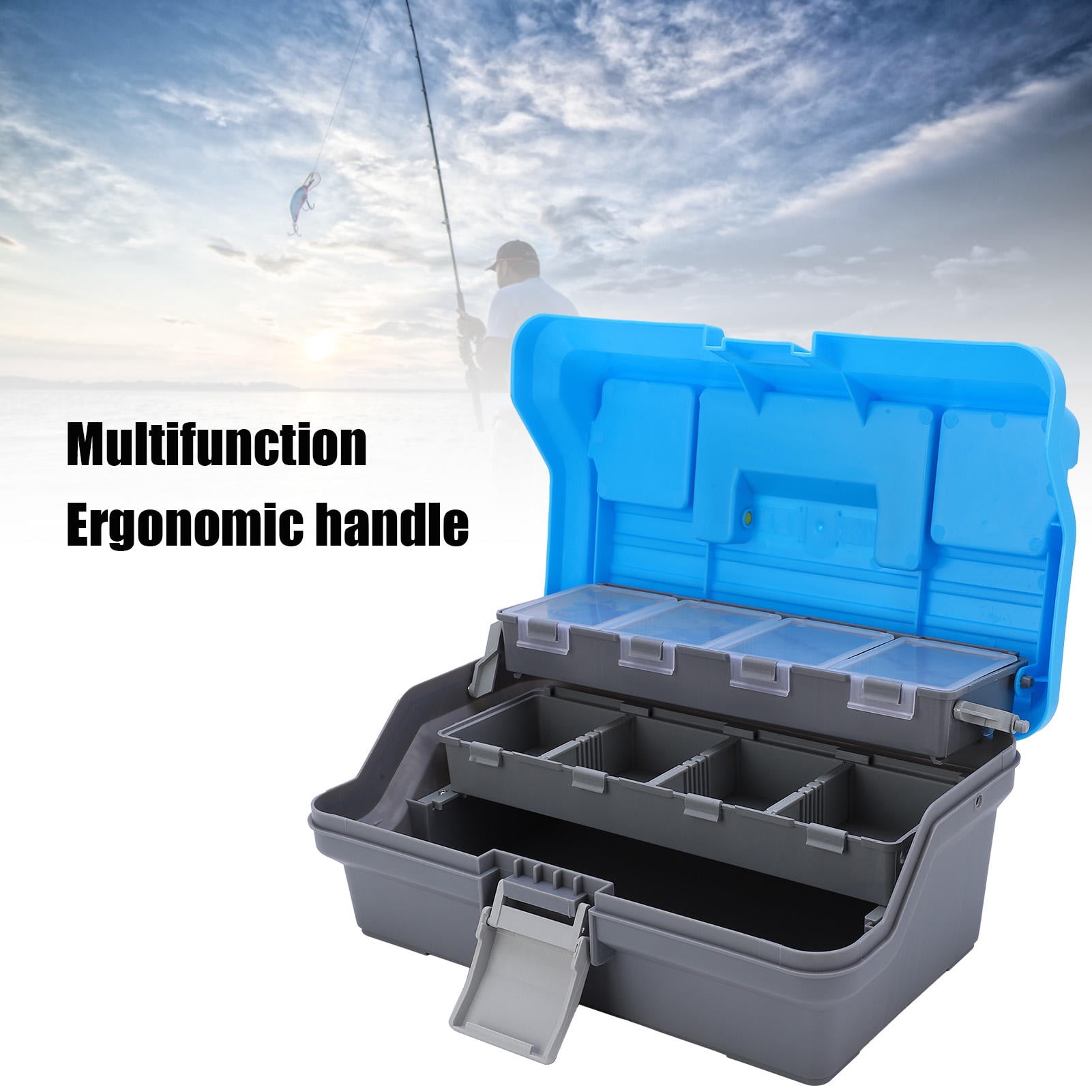 LAZIOEGR Portable ABS Three‑Layer Fishing Tackle Box with Ergonomic Handle, Impact‑Resistant Lock, Multi‑Tool Storage