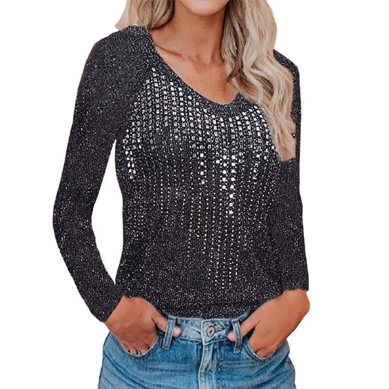 Women's Long Sleeve Tunic Top - Loose Fit Diamond V-Neck, Puff Sleeves With Smocked Cuffs, Casual Work Shirt