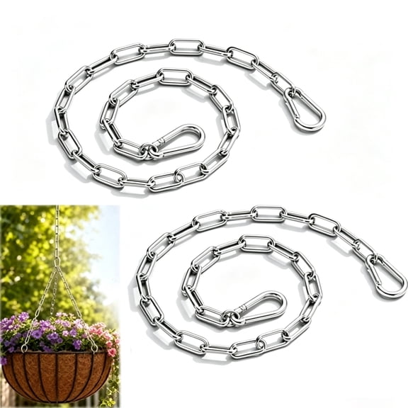 Tutuviw Stainless Steel Link Chain,2PCs Stainless Steel Link Heavy Duty Coil Chain with 4 Carabiner, Hanging Safety Chains for Swing Plants Anti-Theft Pet Dog Anchor Fence Towing Chain Link