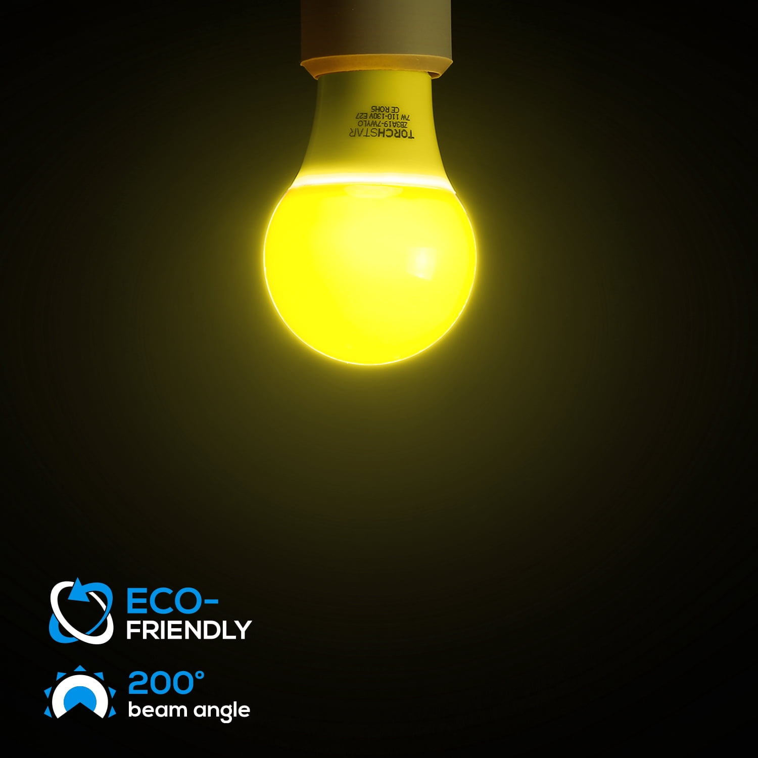 6 Pack Yellow LED A19 Colored Light Bulb, 7W, Medium E26 Base, Outdoor Bug Free Lights for Porch, Patio, Backyard, Entry Way
