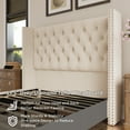 thumbnail image 3 of Jocisland Queen Size Platform Bed Frame Velvet Upholstered Bed Deep Button Tufted Wingback Headboard/No Box Spring Required/Wood Slat Support/Easy Assembly/Cream, 3 of 7
