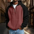 thumbnail image 2 of KHONTS Men's Quarter Zip Hoodies Drawstring Waffle Knit Hooded Sweatshirt Casual Long Sleeve Pullover Tops with Pocket Red XL, 2 of 4