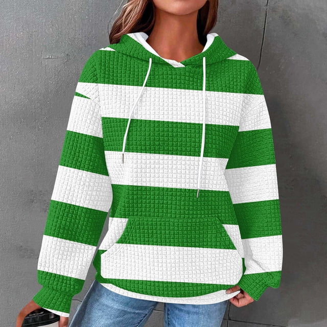 ZMFXJPE Chandails Molletonnés pour Femmes Chandails à Enfiler pour Femmes Chandail Molletonné pour Femmes Chandail à Rayures Chandails à Capuchon pour Femmes Chandail Molletonné pour Femmes Chandail à Capuchon, Vert, P