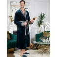 thumbnail image 4 of Lotus Linen Shawl Plush Robe for Men - Long Soft Fleece Bathrobe, Navy Darkgray M/L, 4 of 6