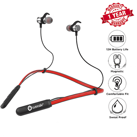 Woozik Flex Wireless Neckband Headphones, Bluetooth Earbuds, In-Ear Headset, Sport Fit with 12 Hour Battery Life, Built-in Mic and Magnetic Connection (Best Neckband Bluetooth Headset)
