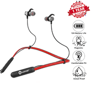 Woozik Flex Wireless In-Ear Headphones,Neckband Headset, Sport Fit with 12 Hour Battery Life, Built-in Mic and Magnetic Connection (F09)-Red