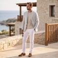 thumbnail image 4 of Cloudstyle Men's Solid Color Notch Lapel Two-Button Linen Blazer - Casual Regular Fit Spring/Fall No Back Vent Jacket, 4 of 12