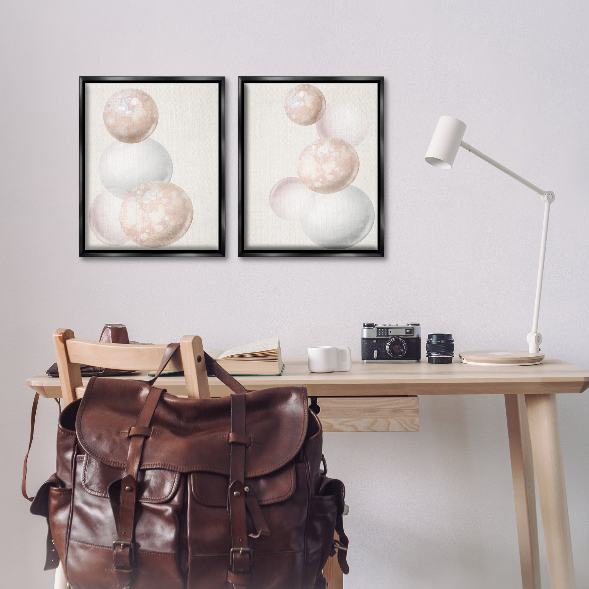 Stupell Industries Stacked Spheres Speckled Abstract Painting Black Floater Framed Canvas Art Print Wall Art, 17 x 21, Set of 2