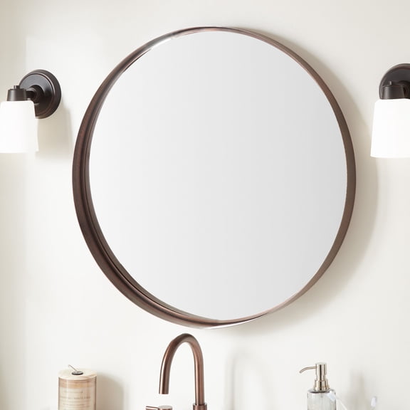 Open Box Signature Hardware 946437 Palora 31" Round Steel Framed Bathroom Mirror - Copper