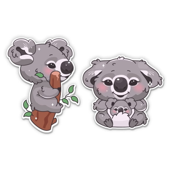 Two Cute Koalas - 3" Each Vinyl Stickers - For Car Laptop Water Bottle Phone - Waterproof Decals