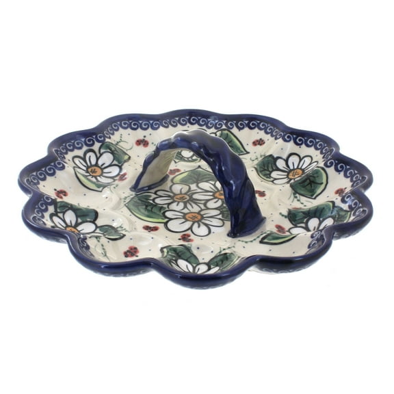 Blue Rose Polish Pottery Ladybug Egg Plate