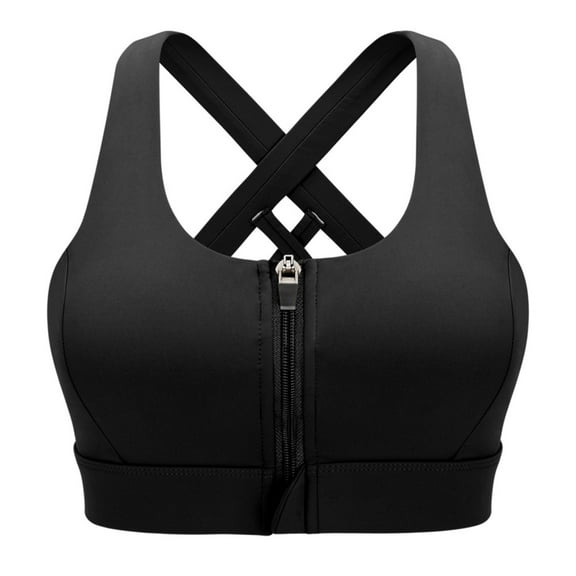 Pretty Comy Zipper in Front Sports Bra High Impact Strappy Back Support Workout Top