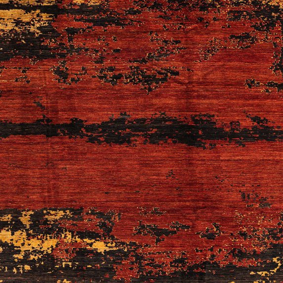 Ahgly Company Indoor Square Abstract Saffron Red Abstract Area Rugs, 7' Square