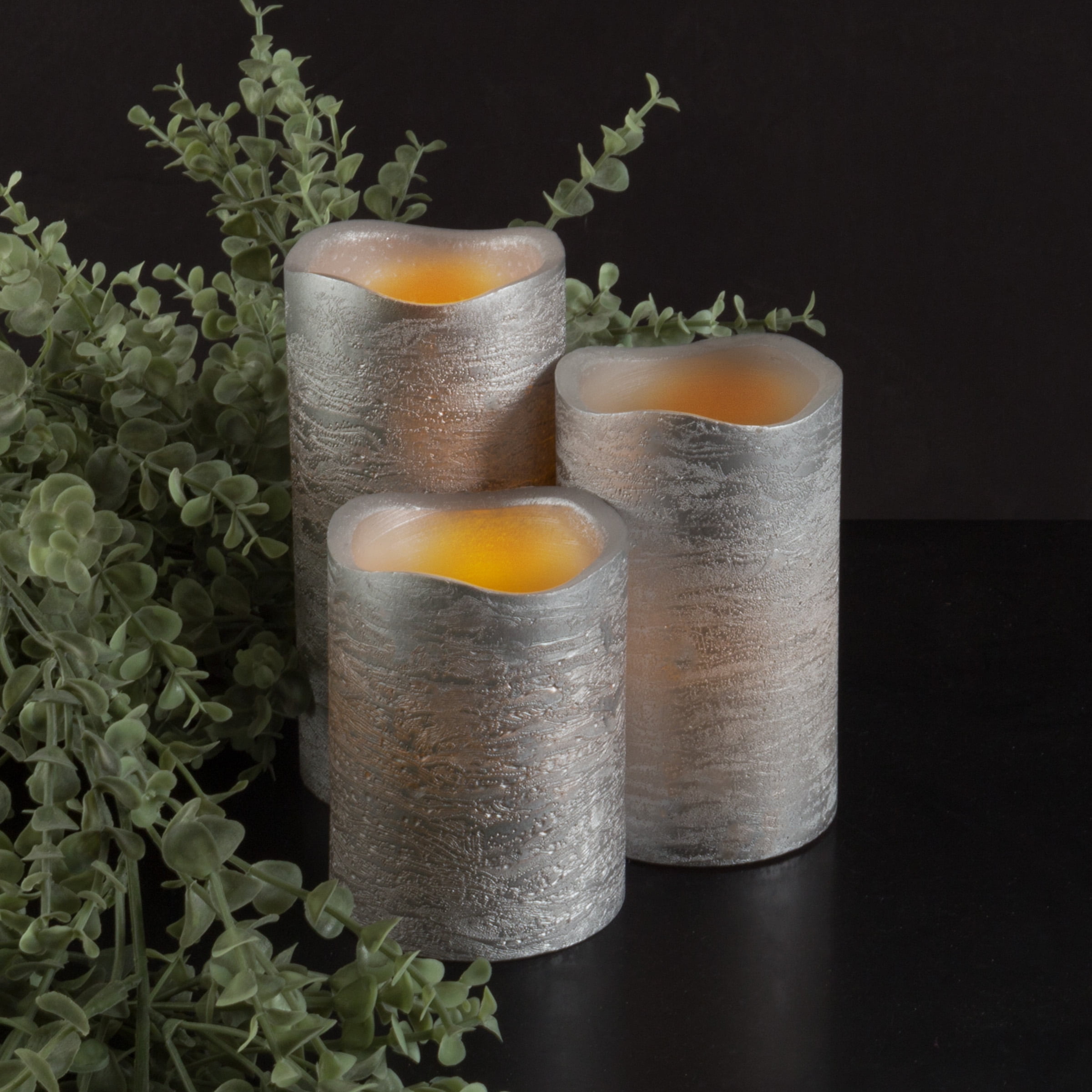 Lavish Home LED Candles with Remote Control-Set of 3 Lace Detailed Vanilla Scented Wax Realistic Flameless Pillar Lights-Ambient Home Décor 