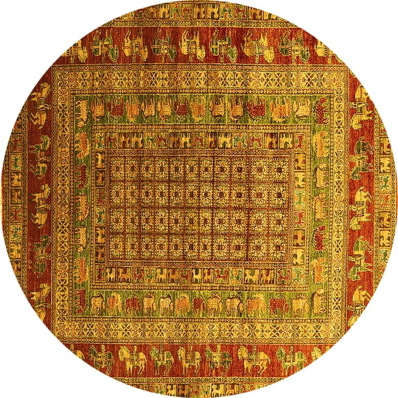 Ahgly Company Indoor Round Oriental Yellow Industrial Area Rugs, 3' Round