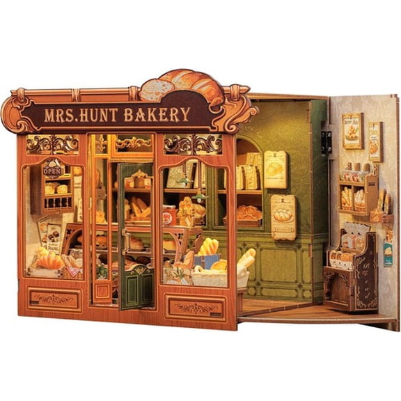 DIY Book Nook Mrs Hunt Bakery Wooden Doll House Kit Miniature Bookshelf