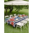thumbnail image 4 of Outdoor Tablecloth with Umbrella Hole for Patio/Picnic/Party/Camping, 4th of July Waterproof Table Cloth Rectangle Table Cover Washable, Red Daisy Green Leaves Blue Striped Independence (60"x 120"), 4 of 8